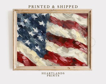 Printed American Flag Artwork, Patriotic Painting with Americana Flag, Premium Wall Art, Red White, and Blue, Museum Grade Giclée Fine Art