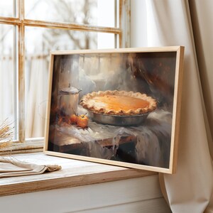 Fall Pumpkin Pie Printable Art, Vintage Autumn Still Life Wall Decor, Still Life Pie Artwork Rustic Thanksgiving Fall Decor or Autumn Decor