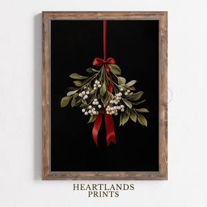 Mistletoe Printable Christmas Wall Art, Moody Festive Holiday Christmas Wall Decor Downloadable Digital Print, Mistletoe Wall Art Painting