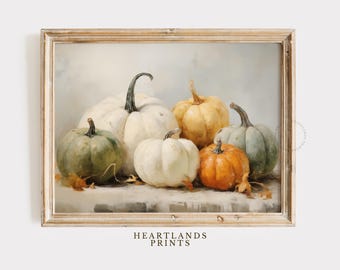 Printable White Pumpkin Fall Artwork, Vintage Autumn Wall Art Print Pumpkin Painting Fall Decor, Rustic Halloween Print, Autumn art Decor