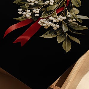 Mistletoe Printable Christmas Wall Art, Moody Festive Holiday Christmas Wall Decor Downloadable Digital Print, Mistletoe Wall Art Painting