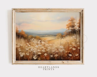 Druckbares Herbst Wildblumen Feld Wand Kunst, Vintage Herbst Wiese Landschaft Gemälde, Warme Herbst Blumen Natur, Thanksgiving | Herbst Dekor