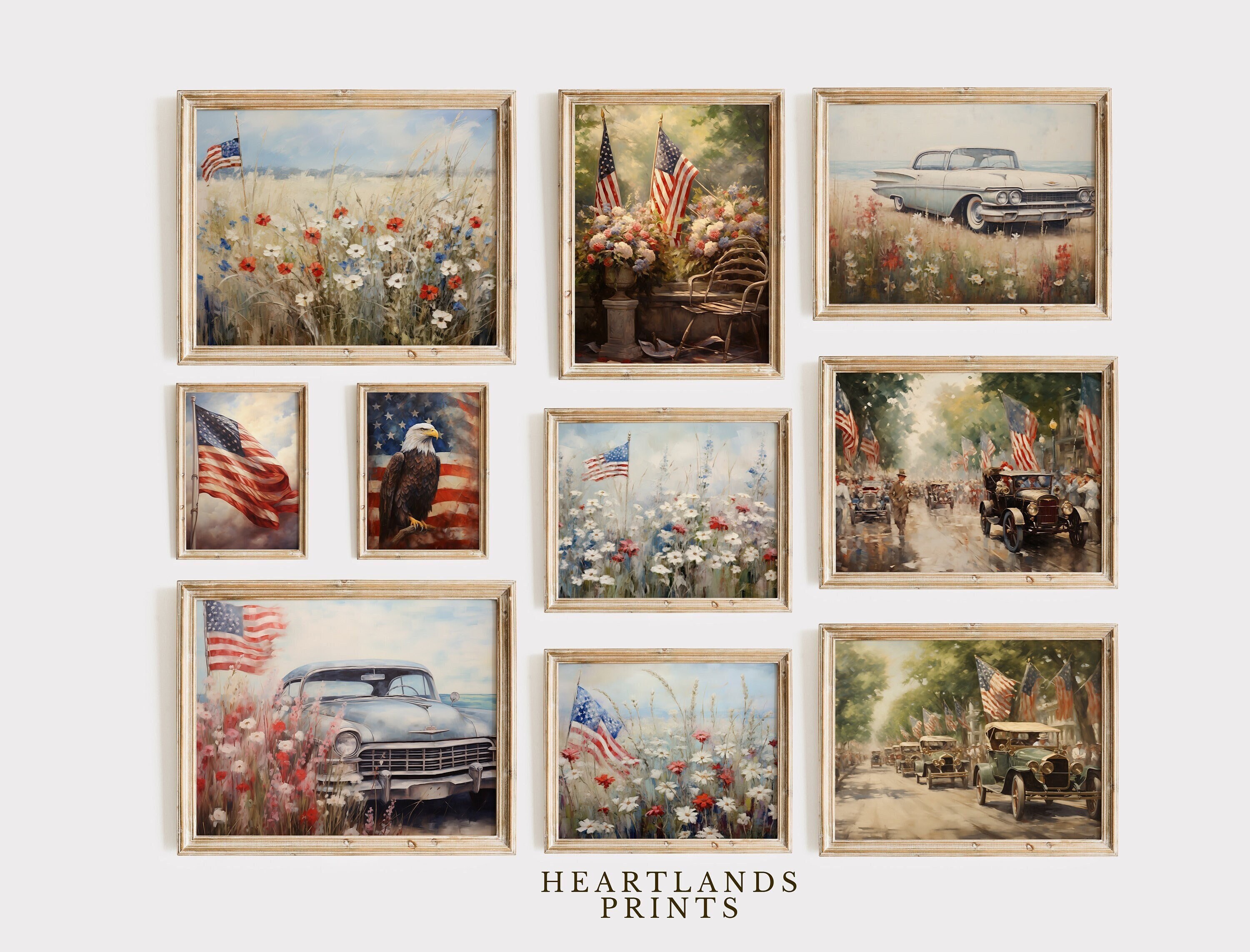 Printable 4th of July Art Set, Independence Day American Flag Painting ...