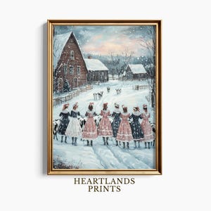 12 Days of Christmas Print, Eight Maids a Milking Christmas Wall Art, Vintage Christmas Art Prints, Light Academia Winter Holiday Art Decor