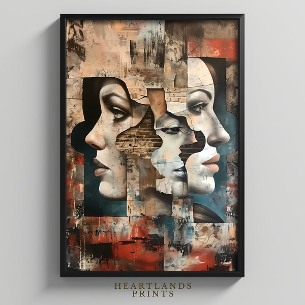 Figurative Art Print - Abstract Woman Face Puzzle, Contemporary & Expressionism, Realism Digital Download