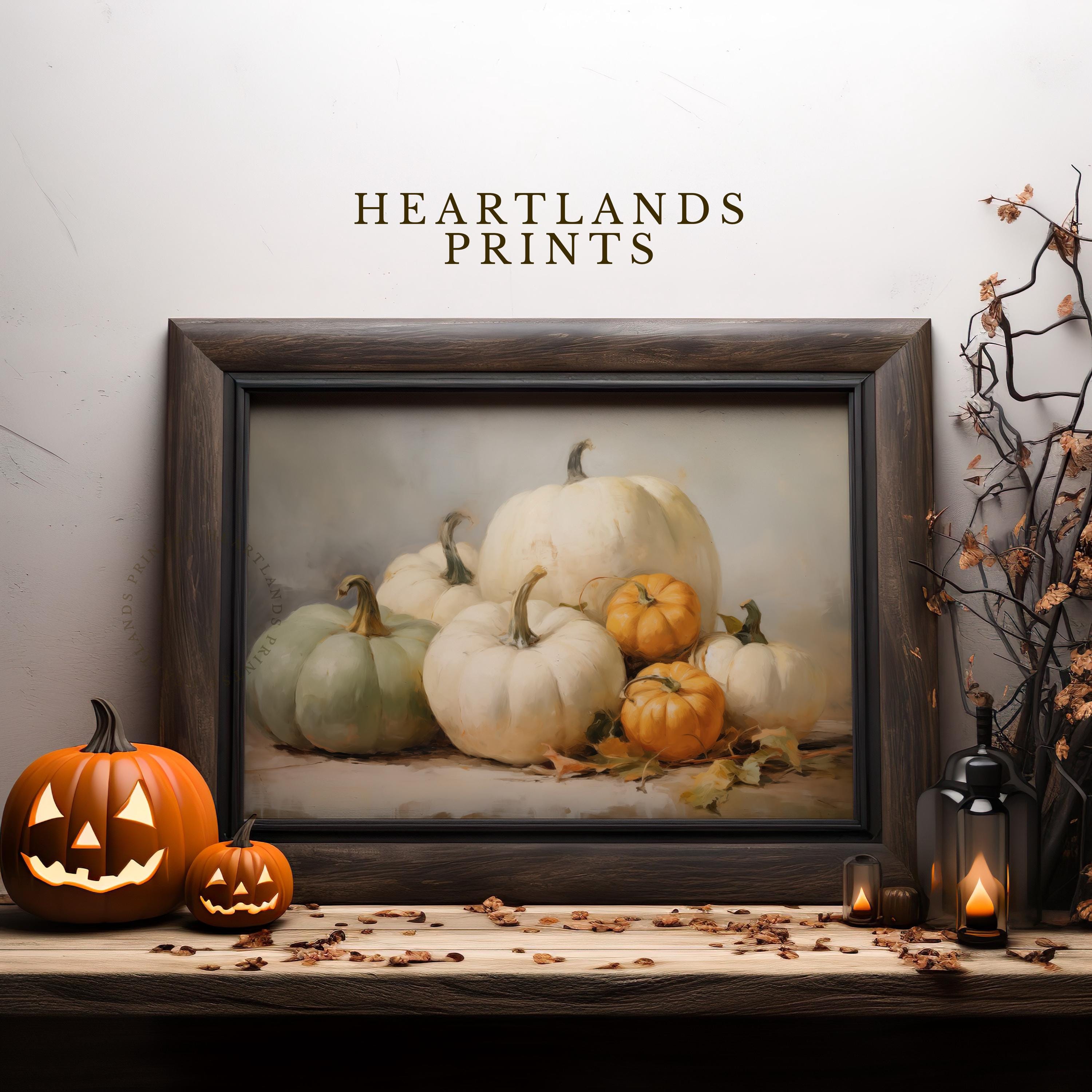Printable White Pumpkin Fall Artwork, Vintage Autumn Wall Art Print ...