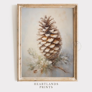 Pinecone Art Print, Winter | Fall Printable Wall Art, Rustic Pinecone Painting Still Life, Pinecone Wall Art Holiday Decor Light Academia