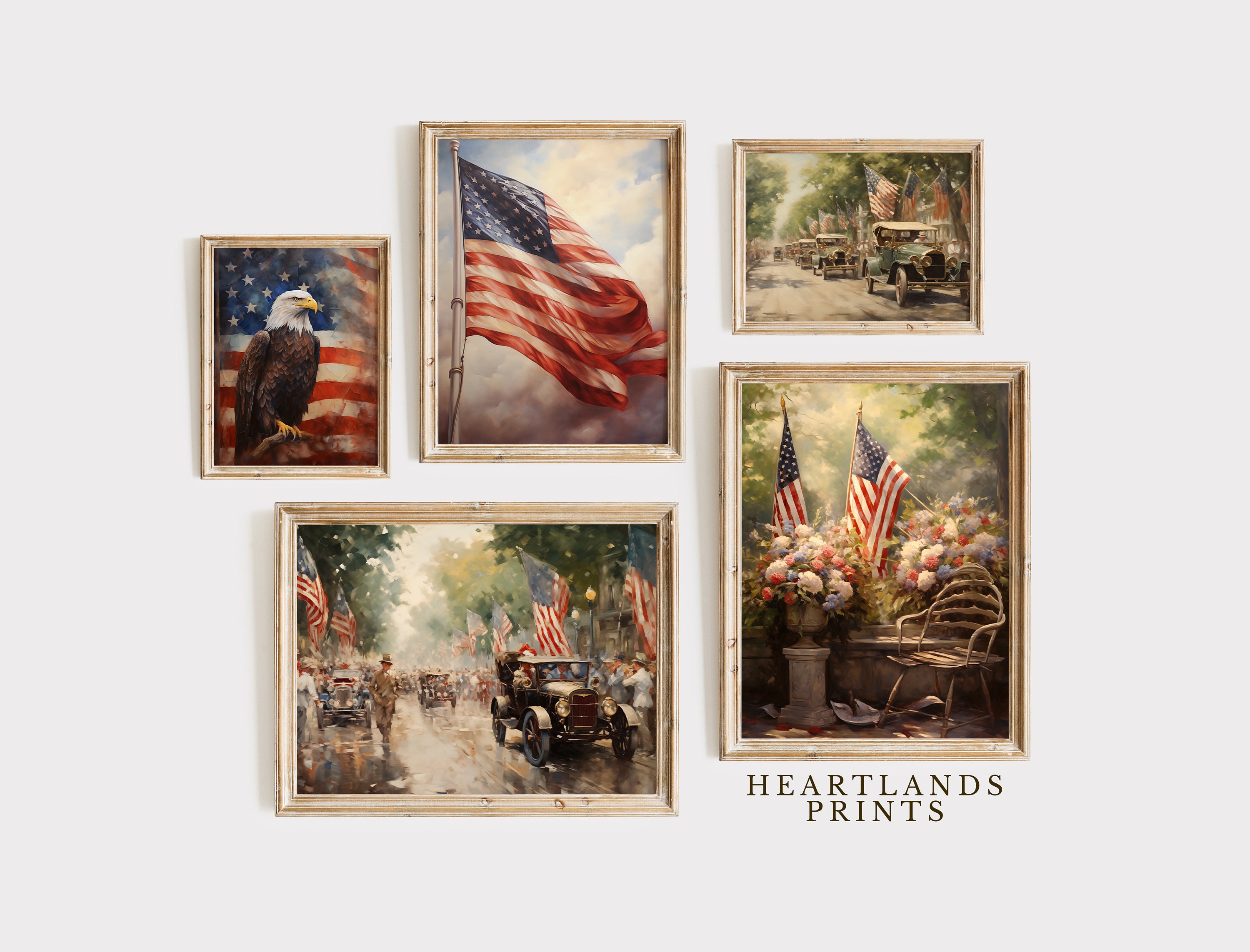 Printable 4th of July Art Set, Independence Day American Flag Painting ...