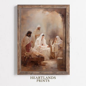 Arte cristiano de la natividad para imprimir, arte de pared de Jesús de la natividad de Navidad, impresión serena del arte del póster de la natividad de Jesús de la época, descarga de arte digital