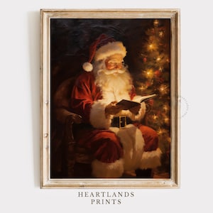 Babbo Natale arte natalizia stampabile arte murale, arte murale invernale, Babbo Natale controlla la sua lista di Natale stampa decorazione natalizia, decorazione Dark Academia