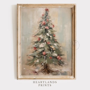 Impresión artística de invierno con árbol de Navidad, arte de pared imprimible de Navidad, arte de pared de regalo de Navidad, decoración navideña primitiva, decoración de pared de invierno vintage