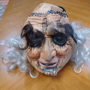 Creepy Old Man with Stitches, Tattooes, Halloween Mask. 1977 Vintage mask by Cesar