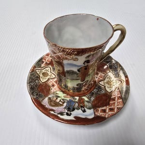 Antique Kutani Ware Japanese Cup and Saucer