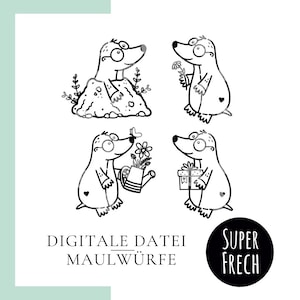 Maulwurf mit Wildblumen, Sommer Plotterdatei, SVG + PNG + DXF, Frühlings Vorlage für Laser, Gartentiere, Motive für den Garten, Laserdatei