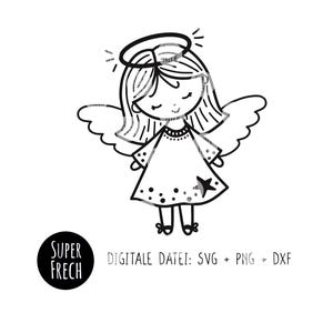 Angelo, file plotter angelo di Natale, SVG + PNG + DXF, Natale, angelo custode, design per maglietta, maglione e decorazione, silhouette, inverno