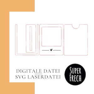 Cornice per foto in stile Polaroid, file laser | Disegno a cuore per decorazione in legno | Idee regalo tagliate al laser per San Valentino e Festa della Mamma | Italiano: Italiano: Formato DXF