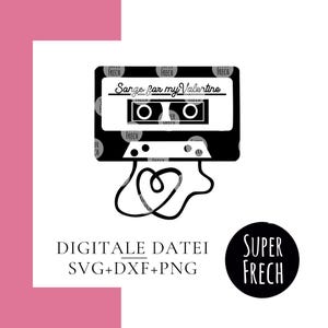 Plotterbestandcassette, retro, Valentijnsdag, jaren 90-ontwerp, jaren 80, retro-vibes, SVG + PNG + DXF, silhouet, ontwerp voor trui en shirt