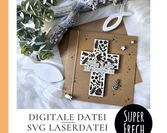 Plotter file cross, laser file confirmation, Christian motifs, card design, laser file, confirmation gift, baptism, communion, confirmation