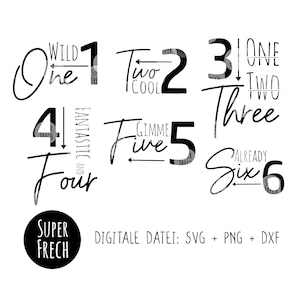 Plotterdatei Geburtstagszahlen, 1-6, SVG + PNG + DXF, Geburtstagsshirt, Birthday, Design für T-Shirt und Pullover, Geburtstagskind, Numbers