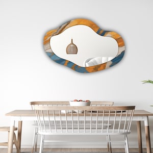 Asymmetric Tempered Glass Wall Mirror Irregular Cloud Shape Wavy l Glass Frame Bathroom Living Room Colorful Pattern Stylish Design Mirror