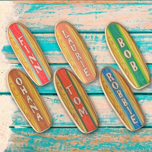 Décoration murale personnalisée de planche de surf de 25 cm de haut, cadeau de surfeur personnalisé, oeuvre d&#39;art pour la plage et le surf, mini longboard en bois