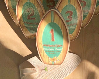 Surfboard Table Number Signs for Wedding, Birthday, Graduation, Party - Surf or Beach Themed Tablescape - Personalized Table Numbers