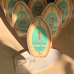 Personalized Surfboard Table Numbers: Beach Wedding Decor