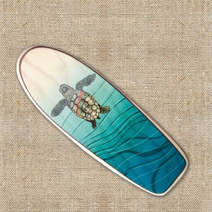 10 Inch Mini Wooden Surfboard, Single Board, Beach and Surf Decoration, Mini Longboard Surf Art, Honu Hawaiian Green Sea Turtle
