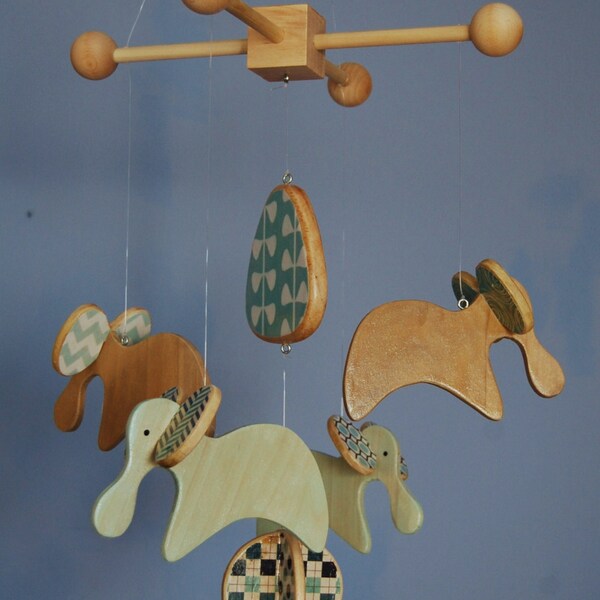 Baby Crib Mobile with Elephants - Wood Mobile for a Modern Nursery or Play Room - Modern Blues