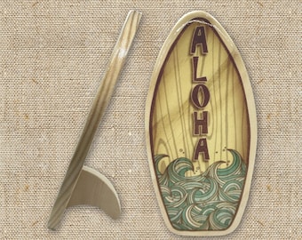 Personalized Mini Wooden Surfboard with Fin to Stand - Ocean Waves - Custom Surf Décor Gift - Gift for Beach Lovers and Surfers