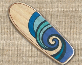10 Inch Mini Wooden Surfboard, Wave Design, Glue Gradient, Surfing Themed Wall Decor