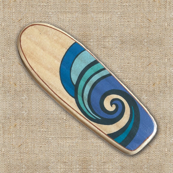 Mini tavola da surf in legno da 10 pollici, design ondulato, sfumatura blu, decorazione da parete a tema surf