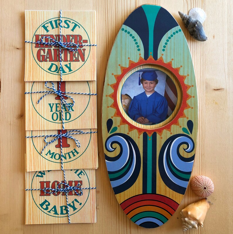 Wooden Surfboard Milestone Frame Wall Art Photo Prop for