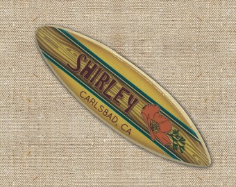 Personalized Wooden Surfboard with California Poppy - Fun Teacher Gift - Custom California Themed Gift - Gift for Beach Lovers and Surfers