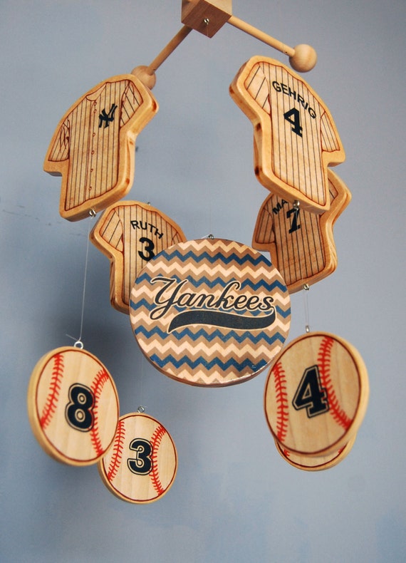 Wooden New York Yankees Baseball Baby Mobile For A Baseball Etsy