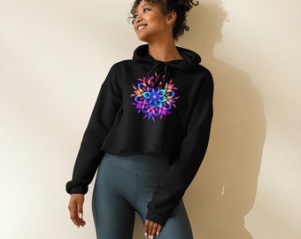 Sweat à capuche court Flower Mandela pour femme