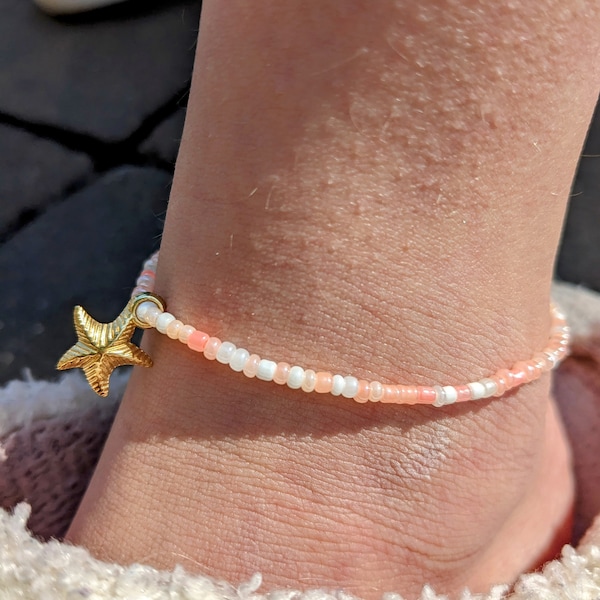 Cute Preppy Peach Starfish Anklet
