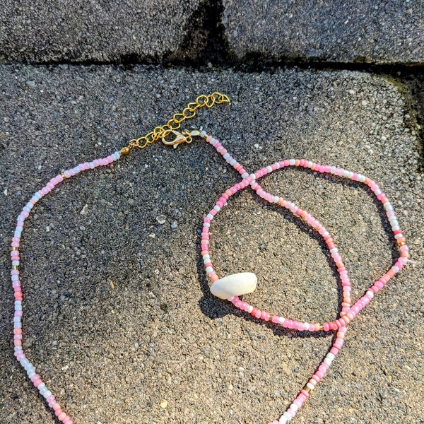 Cute Beachy Pink Necklace and Anklet Set Preppy