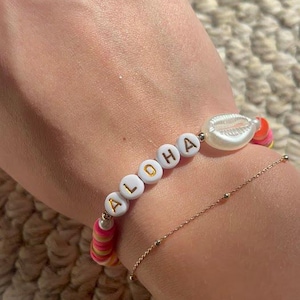 Preppy Beachy ALOHA Shell Clay Bead Bracelet