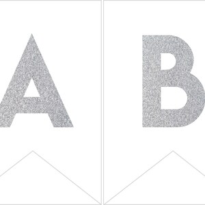 Instant download Printable Digital Party Bunting Banner, Silver Letters on White Background