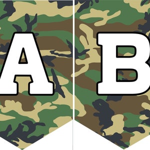 Instant download Printable Digital Party Bunting Banner, White Letters on Army Background