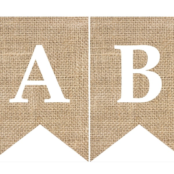 Instant download Printable Digital Party Bunting Banner, White Letters on Brown Burlap Background