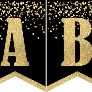 Instant download Printable Digital Party Bunting Banner, Gold Letters on Gold Confetti Background