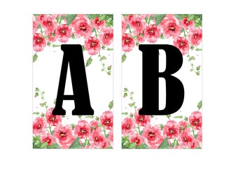 Direct downloaden afdrukbare digitale feestgorsbanner, zwarte letters op rode bloemenachtergrond