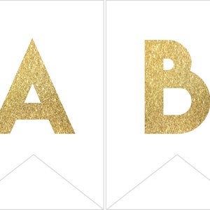 Instant download Printable Digital Party Bunting Banner, Gold Letters on White Background