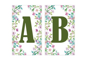 Direct downloaden afdrukbare digitale partij Bunting Banner, groene letters op groene bloemen achtergrond