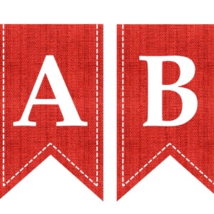 Sofortiger download druckbare digitale Party Wimpelkette, weiße Buchstaben auf rotem Sackleinen Hintergrund Bild 1