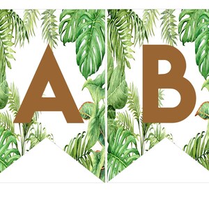 Instant download Printable Digital Party Bunting Banner, Brown Letters on Leaves Background