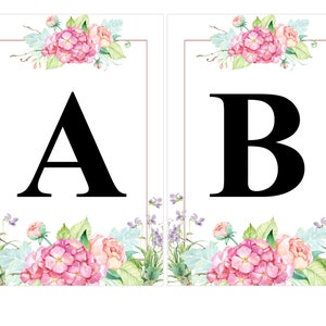 Instant download Printable Digital Party Bunting Banner, Black Letters on Floral Background