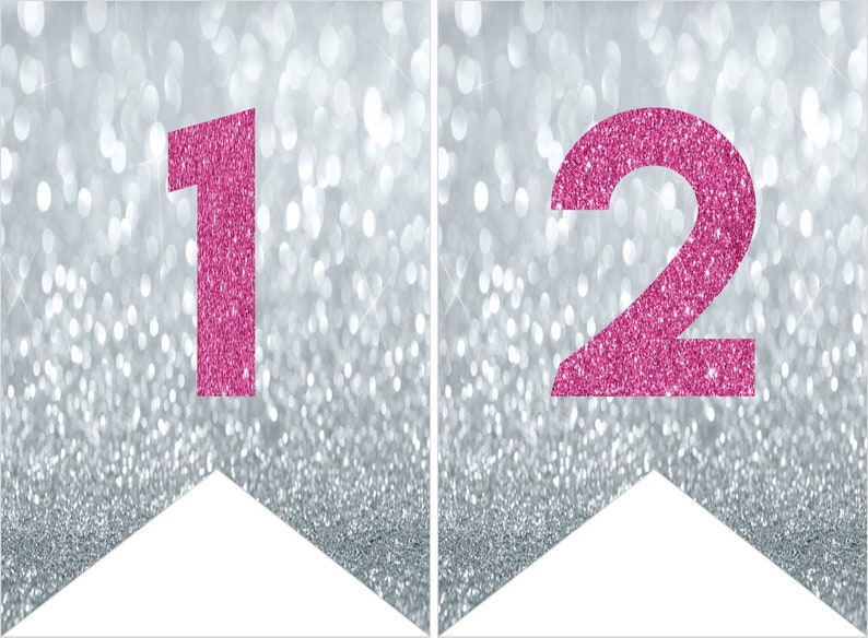 Téléchargement instantané Bannière de fanions de fête numérique imprimable, lettres roses sur fond argenté image 3